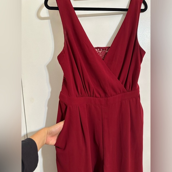 GUC LULUS Kiska Burgundy Lace Wide-Leg V-Neck Jumpsuit - Picture 8 of 13